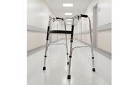 Foldable 4 Leg Mobility Aid Sturdy Folding Mobility Aid Frame Stable Steel Walking Aid Height Adjustable for Elderly, Rehabilitation