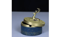 Deer Ornament Incense Burner Gold Wave Pattern Copper Incense Burner Fitted Lid Decor Piece Blue Body