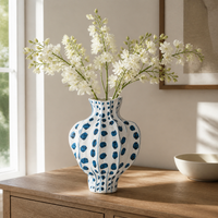 Blue Willow Ceramic Vase Luxury Home Decor Living Room Entrance Retro Flower Arranger