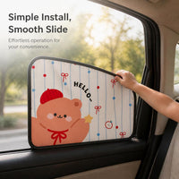 Car Window Sun Shade with Cartoon Design, UV Protection and Heat Insulation, Track-Mounted for Vehicle Interior