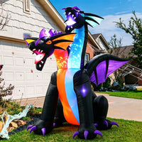 Giant Two-Headed Dragon Inflatable Large Halloween Inflatable Dragon Built-in LED for Lawn