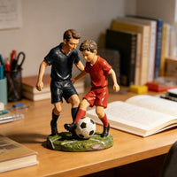 Father and Son Soccer Statue Family Scene Football Player Statue Hand-Painted