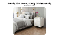 Solid Wood Frame 3-Drawer Nightstand Sintered Stone Surface 3Drawer Cabinet Noiseless Soft-Close Rails Bedside Table Scratch Resistant for Apartment Dwellers, Homeowners, Guest Room, Small Space, Hallway, Office
