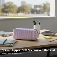 Multipurpose Seersucker Writing Utensil Case Multi-Purpose Large Capacity Pen Bag Portable Large Capacity Stationery Pouch Lightweight for Students, Teens, Kids, Office