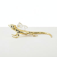 Salamander Ornament with Crystal Decorative Gold Salamander Figurine Realistic Decor for Reptile Lovers, Desk, Office, Study