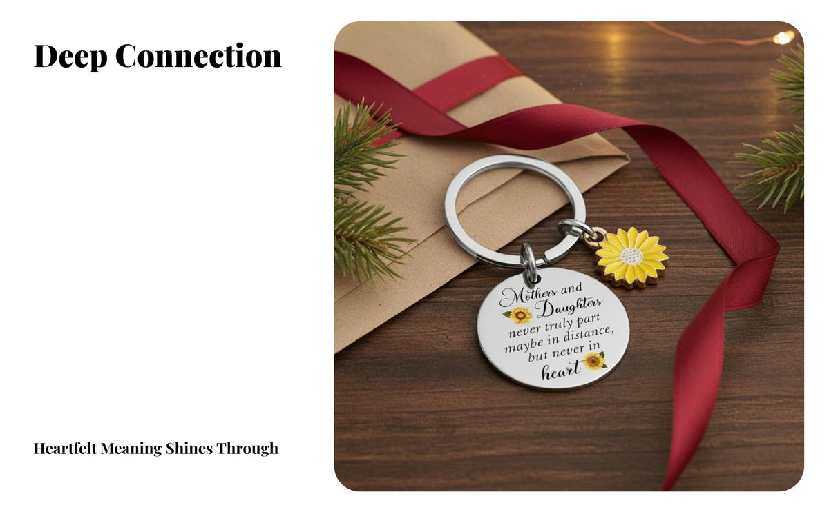 Marigold Pendant Keychain Sentimental Gift Stainless Steel Keychain with Charm Rust-Resistant Engraved Message for Christmas, Family Appreciation Day