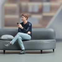 Miniature Man with Phone Highly Detailed Seated Man Figurine Resin Material Scale Model Person for Hobbyists, Sand Tables