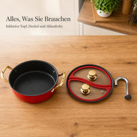304 Stainless Steel Divided Hot Pot with Lid, Thickened Dual-Handle Shabu-Shabu and Fry Pot for Induction Cooktops