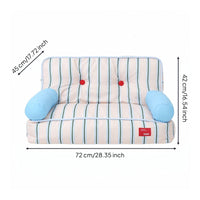 Light Blue Striped Pet Sofa Bed Button Accents Pet Sofa Bed Vintage Padded Cushion Cushioned