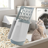 Waste Scooper with Built-in Waste Bin, Portable Waste Cleaner with Rectangular Sifter Holes, Multi-Functional Tool for Waste Tray