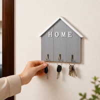 Wooden Key Holder, Wall Mounted Key Hanger with 3 Hooks, Decorative Structure Design for New Homeowners, Mudroom Key Rack