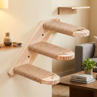 Wall Mounted Cat Shelves and Climbing Ladder, Sisal cat Stairs, Light Wood Multi-Tier Units for Indoor Cats to Climb and Lounge Vertically