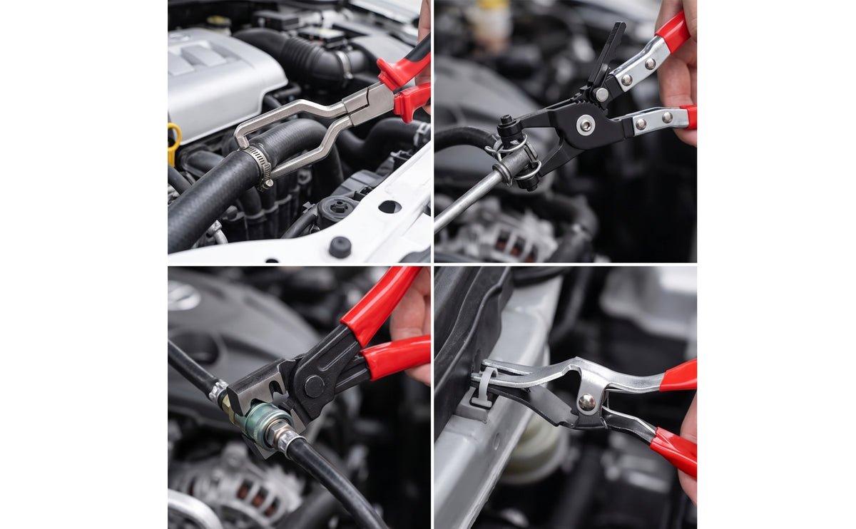 4 Pieces Hose Clamp Pliers with Molded Handles Ergonomic Automotive Hose Pliers Swivel Jaw Blow Molded Case for Garage