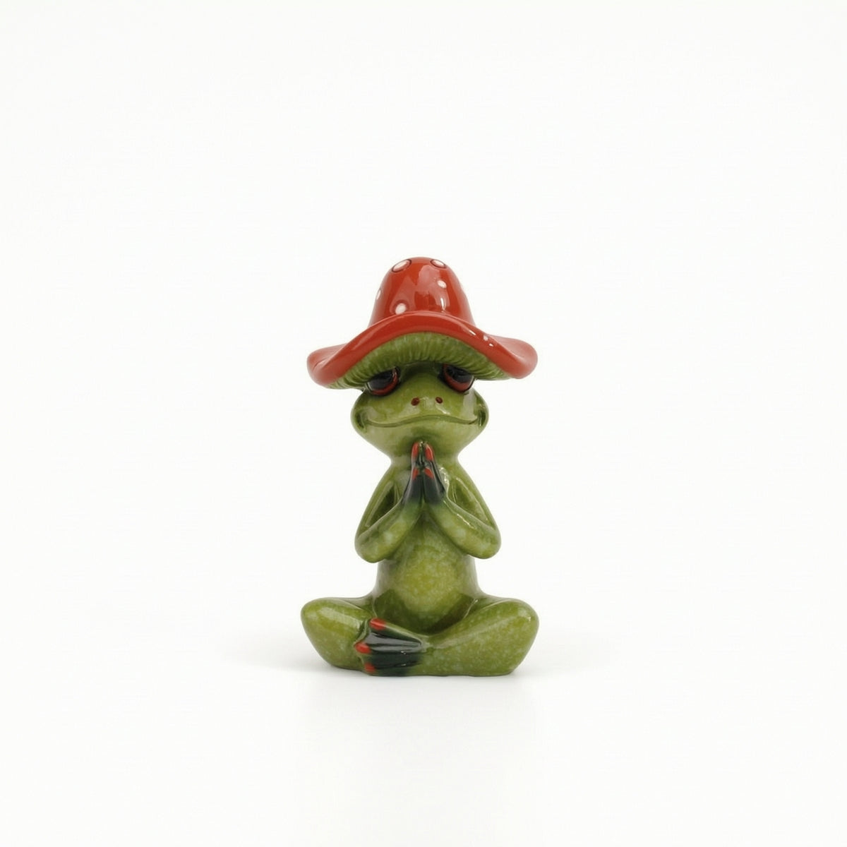 Cute Frog Figurine with Toadstool Hat Glossy Frog Statue with Toadstool Miniature Whimsical for Collectors, Desk, Bookshelf, Office, Fairy Garden