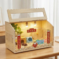 Hamster Cage Wooden Hamster Villa, Luxury Syrian Hamster House, 2-Tier Rectangular Indoor Pet Cage with Top-Opening Access and Exercise Wheel