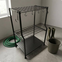 exposedFrame Garden Tool Rack Perforated Tray Garden Storage Rack Indoor Outdoor Use Rake Holder Large Capacity