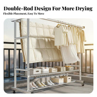 Rust-Proof Stainless Steel Drying Rack Thickened Tubes Double Rod Garment Rack Heavy-Duty Freestanding Clothes Organizer Stable Structure for Homemakers, Apartment Dwellers, Balcony, Outdoor, Bedroom, Dorm Room