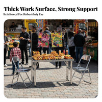 Foldable Design Folding Stainless Steel Table Thickened Tabletop Stainless Steel Work Table Heavy-Duty Portable Furniture No Installation Required for Street Vendors, Professionals, Outdoor Markets, Picnics, Dining Room, Restaurant