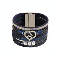 Mother Child Heart Bracelet Layered Design Secure-Fastening Clasp Wrap Bracelet