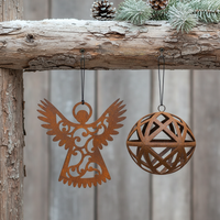 Metal Angel and Christmas Ball Silhouette Wall Decor for Indoor/Outdoor