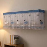 Swan Pattern Wall-Mounted Air Conditioner Cover Scalloped Border Decorative Air Cooling Cover Diaphanous Mesh Wind-Blocking Curtain Crown Embroidery