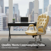 European Design Upholstered Rolling Task Chair Adjustable Height Button-Tufted Rolling Armchair Ergonomic Design Swivel Seat Certified Gas Lift for Home Users, Telecommuting Workers, Streamers, Study Room, Bedroom, Vanity Area