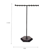 Marble Pattern Base 16 Hook Earring Stand Desktop Design Double Row Jewelry Rack Large Capacity T Bar Jewelry Holder Metal for Women, Dresser Top, Vanity Table, Boutique