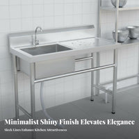 Standing Stainless Steel Sink Heavy Duty Commercial Kitchen Sink with Stand Rust Resistant Stainless Steel Wash Basin with Shelf for Garage, Garden