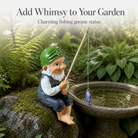 Fishing Gnome Garden Statue, Old Man Dwarf Figurine for Outdoor Patio Decor