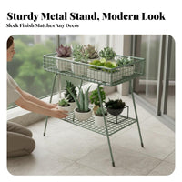 2-Tier Planter Holder Freestanding 2-Tier Metal Stand Non-Slip Pads for Balcony