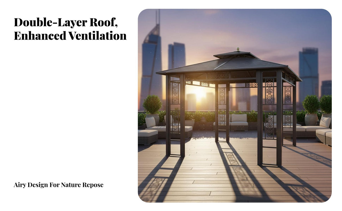 Aluminum Frame Gazebo Weather Resistant Aluminum Frame Pavilion Protection Fixed Roof Gazebo for Homeowners, Families, Courtyard, Backyard, Poolside