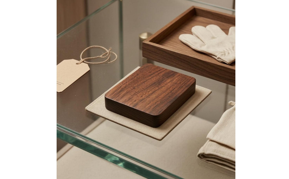 Walnut Wood Grain Hinged Band Case Compact Wooden Band Box Rectangular for Proposal