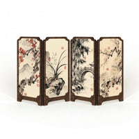 Wood-Framed Tabletop Screen with Base Supports Oriental Foldable Mini Screen Freestanding Decor Miniature for Entryway Console