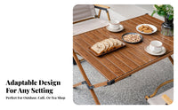 Collapsible Design Slatted Roll-Top Table Lightweight Portable Dining Set Spacious Surface Outdoor Furniture Sturdy Frame for Cafe Owners, Party Hosts, Picnic, Picnics, Backyard, Garden