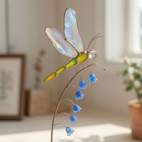 Dragonfly Garden Stake with Flower Charms Iridescent Dragonfly Planter Pot Stake Decorative for Planters
