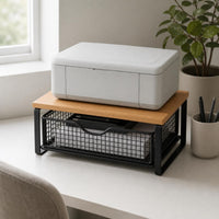 Desktop Printer Stand  Compact Wire Drawer Basket Organizer Unobstructed Front 2 Tier Desk Shelf