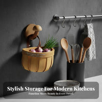 Wall Mount Garlic Holder Space Saving Kitchen Organizer Basket Breathable Design Woven Wall Basket for Pantry, Washroom