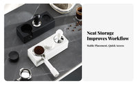 All-in-Single Organizer Espresso Tamper and Distributor Holder Multi-Size Compatible Portafilter Tamping Stand Non-Slip Base