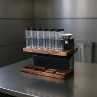 Coffee Bean Storage Rack Open Design Glass Bottle Coffee Storage Set Black Lid Wood Base Container Set