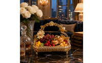 European-Style Glass Fruit Tray with Metal Frame Ornate Decorative Serving Tray with Handle Footed Clear for Home Decorators, Hosts, Tea Table, Hotel Reception