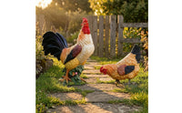 Cockerel and Hen Statue Fiberglass Garden Cockerel Sculpture Weather-Resistant Solar Chicken Statue for Courtyard, Manor, Restaurant