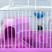 Hamster Cage Habitat Villa, Small Pet Enclosure with Wheel and Water Bottle, Square Shape Foldable Dwarf Hamster Kit Case