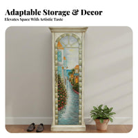 Painted Mirrored Shoe Cabinet Rustic Country aesthetic Footwear Organizer Integrated Full-Length Mirror Storage Furniture for Entryway, Hallway, Bedroom