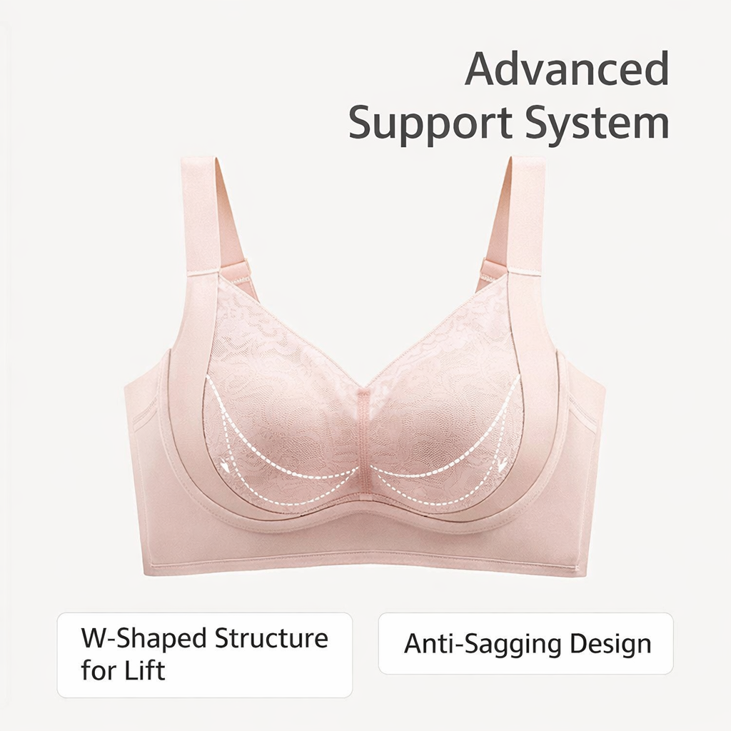 Lace Bra with Support for Full Bust Women, Deep V Neck Everyday Loungewear with 4 Row Back Closure, Minimizer 3/4 Cup Design