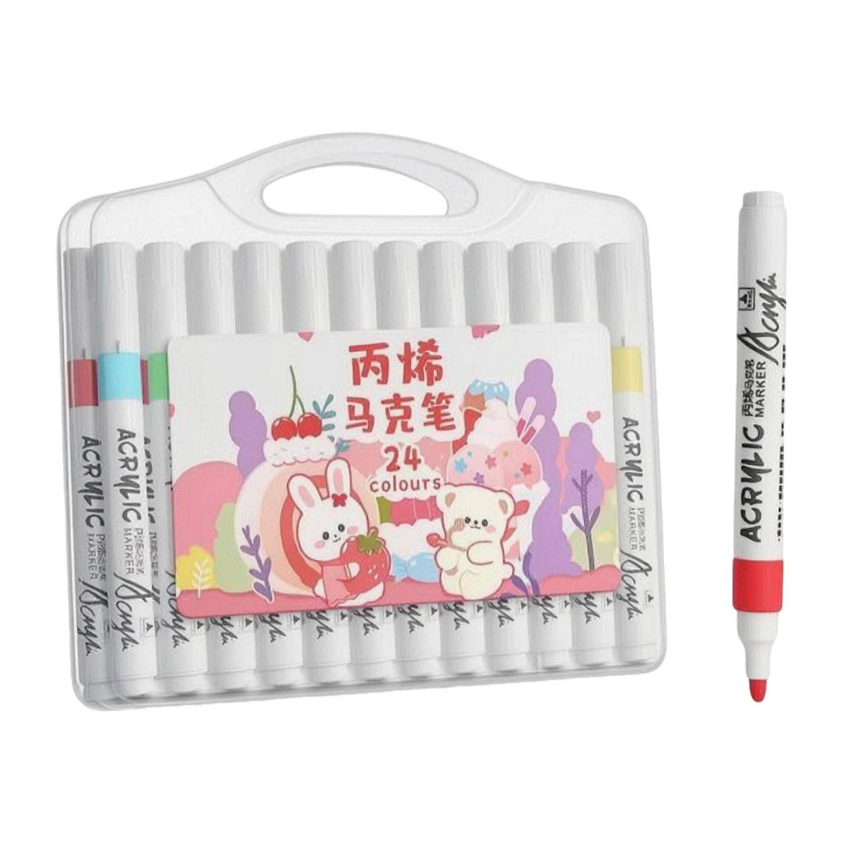 24 Pieces Acrylic Marker Pen Set Colored Tips Children's Art Marker Set White-Bodied for Drawing on Paper