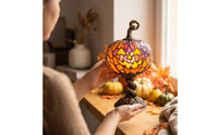 Stained Pumpkin Table Lamp Ornate Pumpkin Lamp with Pull Chain Ambient Light for Living Room