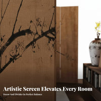 New Chinese Design 4-Panel Plum Blossom Partition Foldable Design Folding Screen Wabi-Sabi Aesthetic Room Divider Freestanding for Interior Designers, Business Owners, Office, Bedroom, Restaurant, Studio Apartment