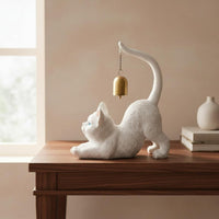 Japanese Design Cat Figurine with Bell Desktop Companion Resin Cat Figurine Fade-Resistant Home Decoration Waterproof for Living Room, Garden