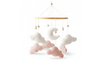 Baby Mobile with Wooden Hoop Teddy-Fleece Soft Mobile with Clouds Soft Hanging for Newborns, Crib, Nursery