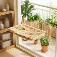 Cat Window Perch Hammock, Rectangular Wood Frame Mesh Lounger, Strong Suction Cup Cat Bed for Indoor Cats, Detachable Seat Fits Most Panes